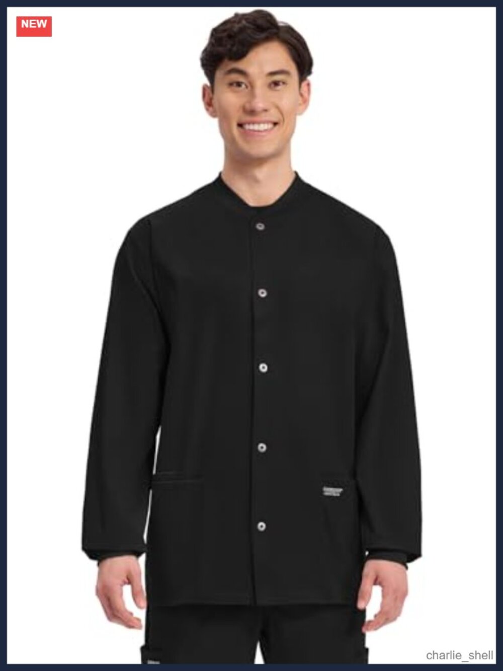 Men's Snap Front Scrub Jacket Rib-Knit Collar Medical Workwear